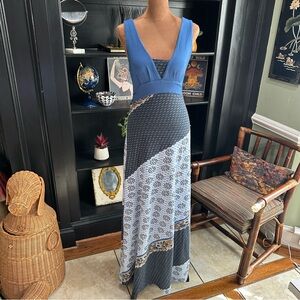 Funky People Patchwork Boho Sleeveless Maxi Dress V‑Neck Size Medium